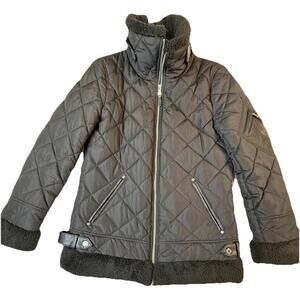 Lauren Ralph Lauren Jacket Womens XS Black Diamond Quilted Logo Zipper Snap Coat